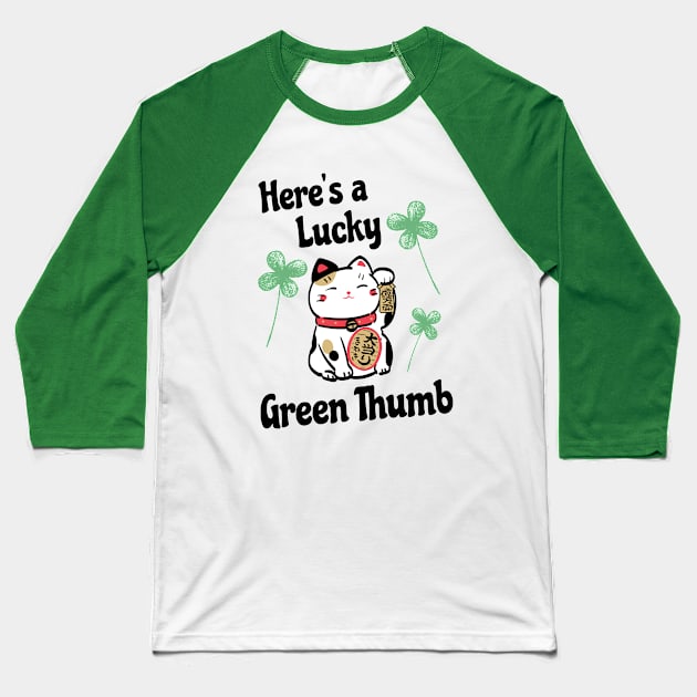 Funny St Patricks Day Lucky Leprechaun Shamrock Cat Lucky Green Thumb Baseball T-Shirt by Mochabonk